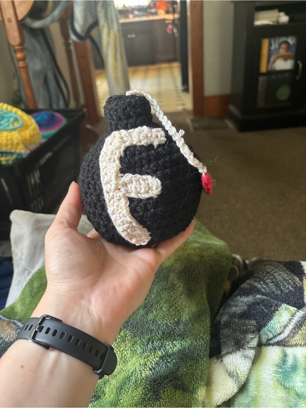 Handmade Black & Cream Crochet Bomb Small Pet Toy